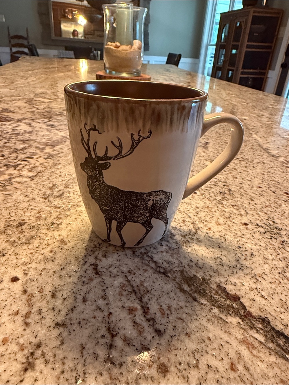 6 Rustic Deer Stoneware Mug in Brown and Cream